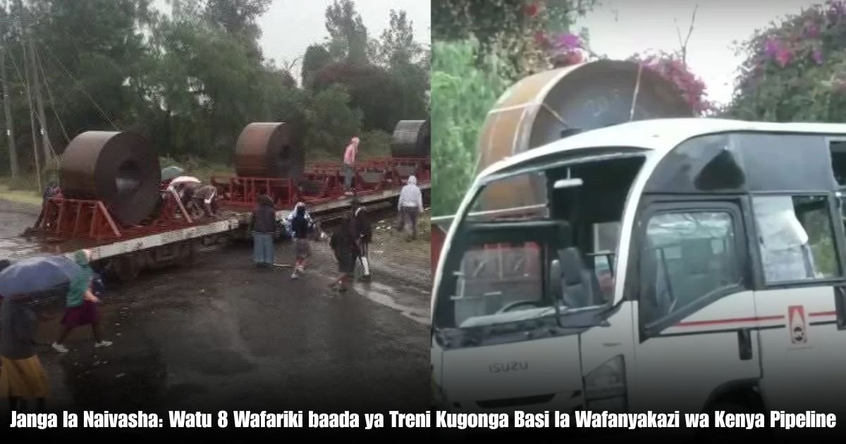 Janga la Naivasha Katika tukio la kusikitisha lililozua mshtuko kote nchini, watu wanane wamepoteza maisha yao baada ya treni kugongana na basi la wafanyakazi wa Kampuni ya Mabomba ya Mafuta ya Kenya (KPC) huko Naivasha, Kaunti ya Nakuru.